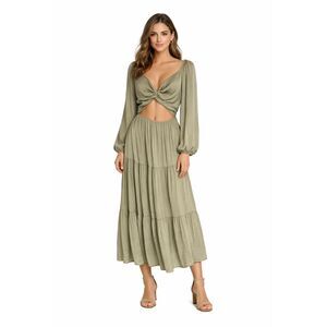 Mable Maxi Dress Womens Medium Sage Green Cutout Cottage Peasant Bohemian